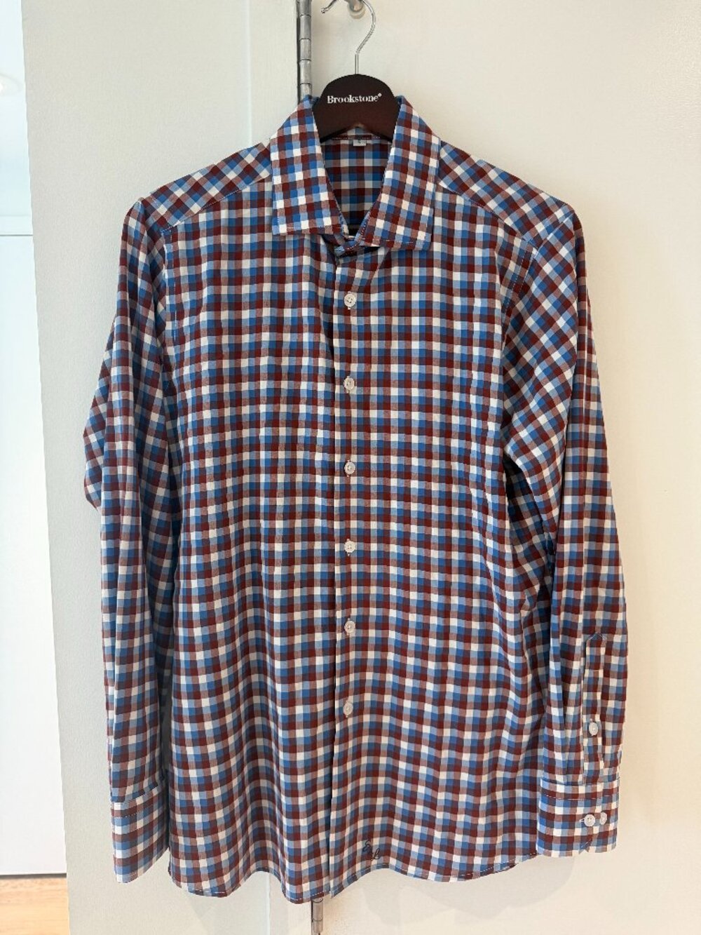State & Liberty Burgundy Blue Gingham Check Button Down Shirt Size Small